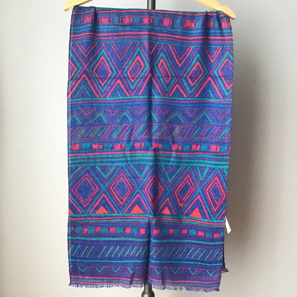 Vintage 1980s Liz Claiborne Southwest Geometric Rectangle Woven Silk Scarf